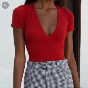 Brandy Melville Red Crossed Body Suit